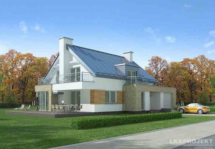 Проект двухэтажного дома с мансардой, комбинированный LK 653